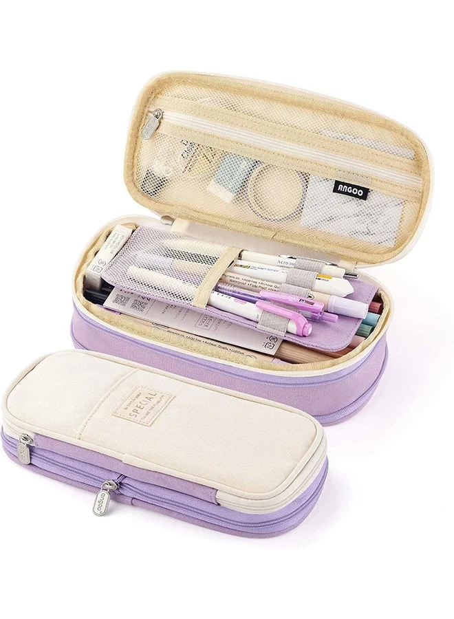 ANGOO Large Capacity Pencil Case Stationery Organizer Premium Zippered Storage Bag for School and Office (Purple, 22 x 11 x 6 cm) b44wi