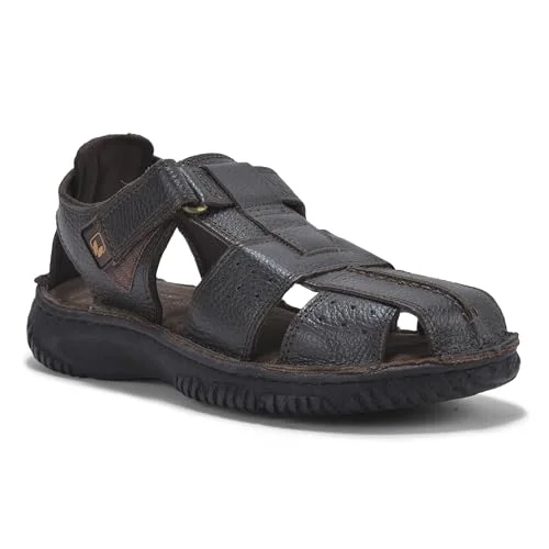 Premium Men's Leather Sandals Comfortable Open-Toe Footwear for Daily Wear (Dark Brown, 45 EU) fjtj7