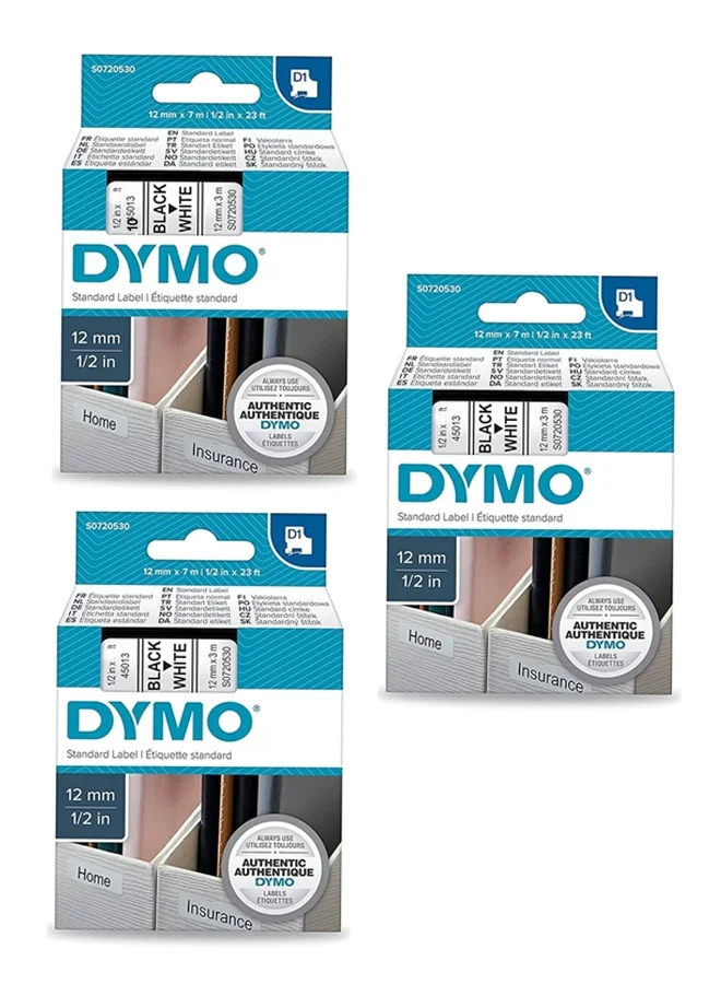 Premium Adhesive Label Tape Refill for Desktop Label Makers (Black on White, 12mm x 3m, 3-Pack) fst2g