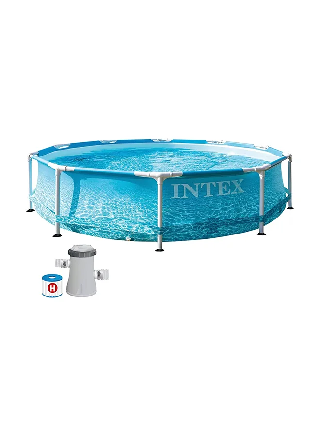 Premium Metal Frame Round Swimming Pool Durable Above Ground Backyard Pool (Blue, 305x76cm) rricc