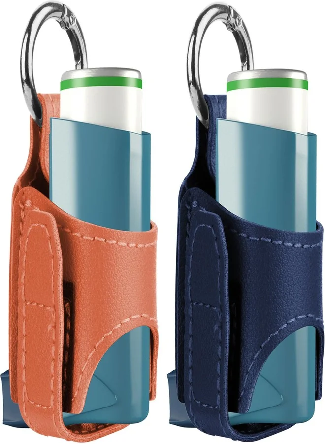 Premium Asthma Inhaler Holder Keychain with Carabiner Clip, Portable Lightweight Protective Carrier for Daily Use (Orange + Blue, 2 Pack) 19ndq