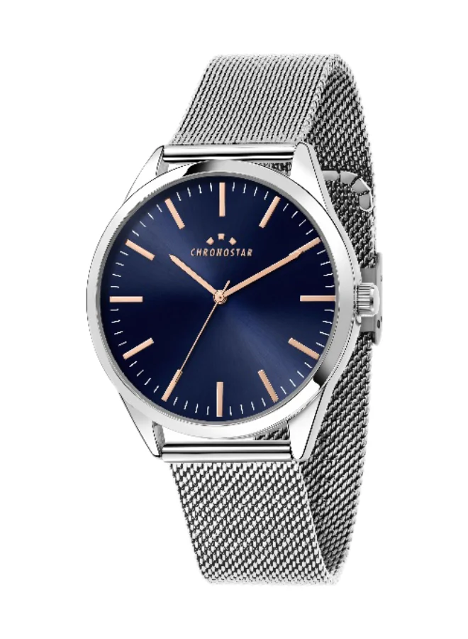 Chronostar Men's Analog Quartz Watch with Silver Stainless Steel Band (Blue Dial, 41mm) rvdps
