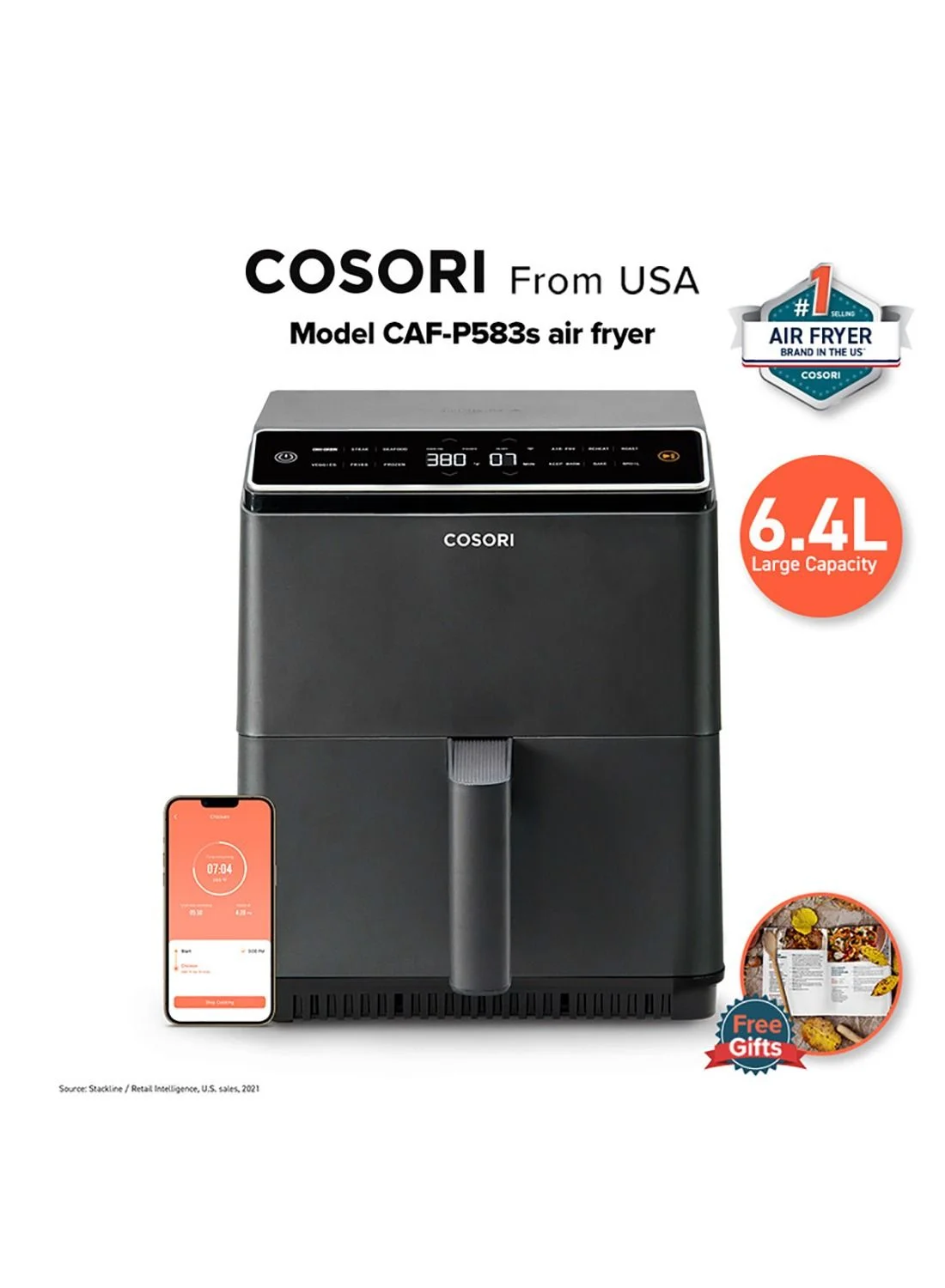Premium Digital Smart Air Fryer Oven Combo 12-in-1 Multi-Cooker with Rapid Air Circulation Technology (Grey, 6.4 L) uv964
