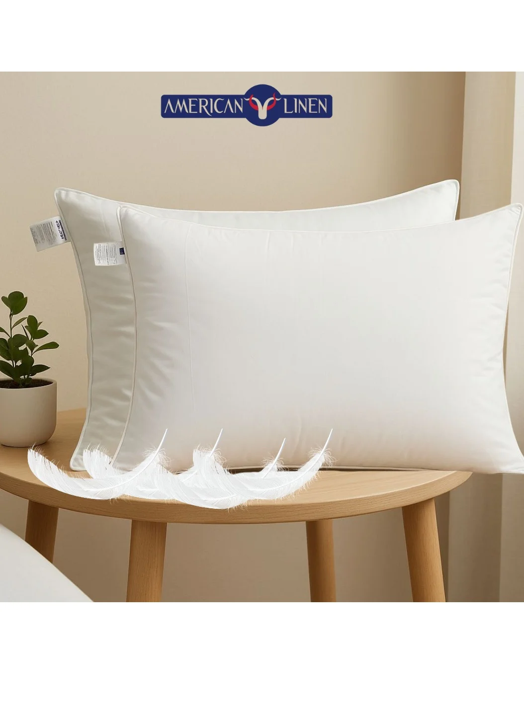 American Linen Natural Duck Down Feather Pillow Set (Premium Cotton Cover, 70x50 cm, 2-Piece, White) u9aoo
