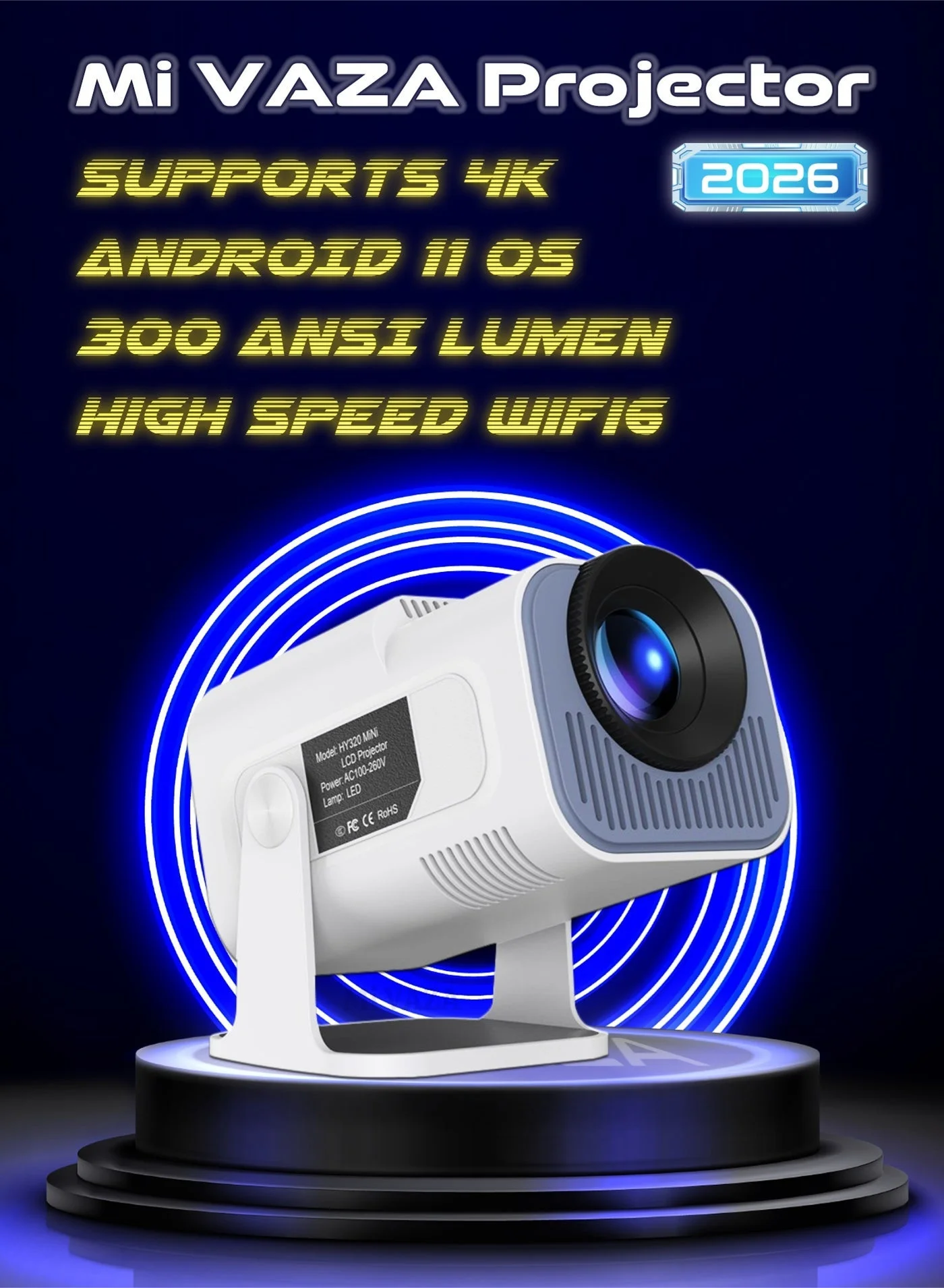 Mi VAZA Portable HD Smart Projector 4K Supported with 5G Dual-band WiFi and Bluetooth 5.0 for Home Theater (Compact, 1 Unit) p00qb