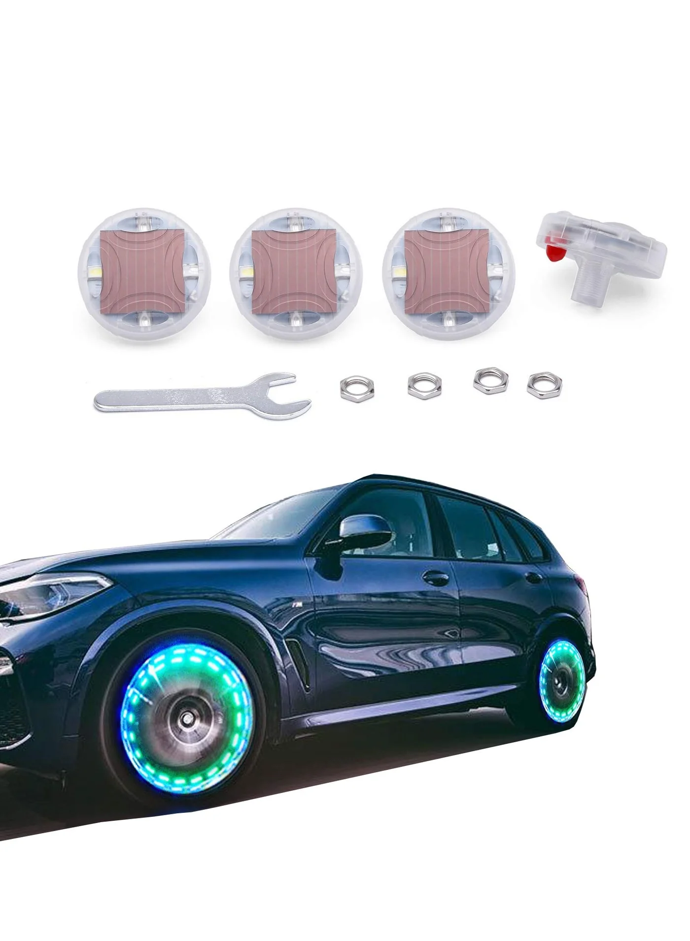 Excefore Solar LED Tire Valve Stem Caps with Motion Sensor (4 Pack, Colorful Flashing Light) for Cars Motorcycles and Bicycles ewl7e