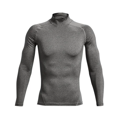 Premium Athletic Mock Neck Long Sleeve Compression Shirt (Carbon Heather, Large) kpyhz