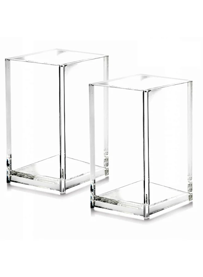 Kunshao Clear Acrylic Pen Holder and Makeup Brush Organizer (2 Pack, 6.6 x 6.6 x 10 cm) 062rm