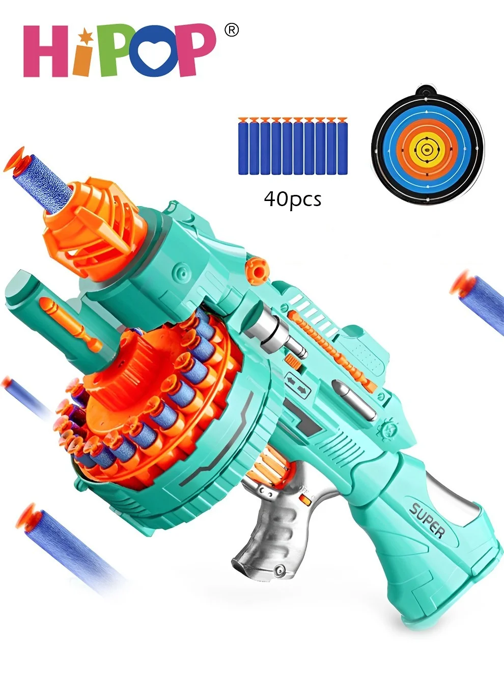 HIPOP Electric Soft Bullet Toy Gun with 40 EVA Foam Darts (Premium Kids Outdoor Activity Set) 60l91