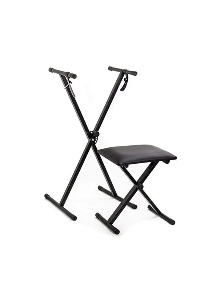 MegArya Single X Keyboard Stand and Adjustable Piano Bench Set (Heavy-Duty Iron, Black) dncvb