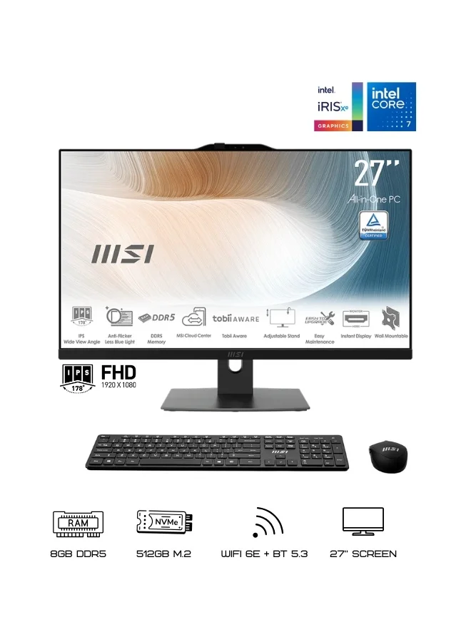 Premium All-in-One Desktop Computer 27-inch FHD Display 8GB RAM 512GB SSD Integrated Webcam and Speakers (Black) 735df