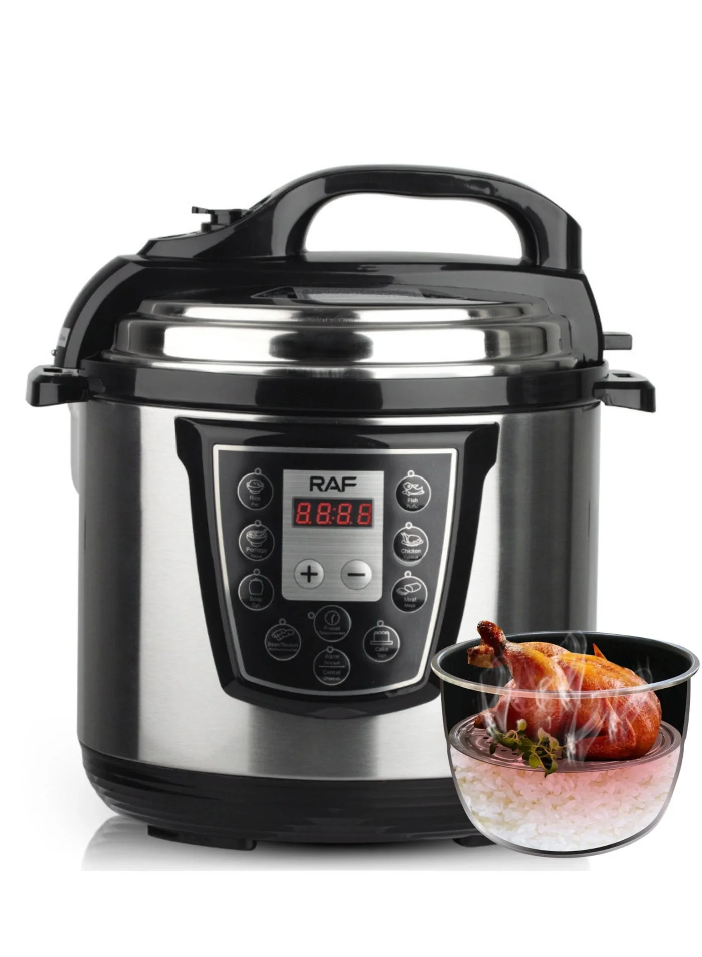RAF Electric Pressure Cooker 6L Digital Multi-Function Rice Cooker and Steamer with LED Touch Display (6L) us05d