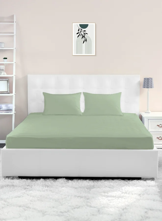 Noon East Queen Size Fitted Sheet, Premium 400TC Sateen Cotton Bedding, Desert Sage Green (150 x 200 x 40 cm) du9jx