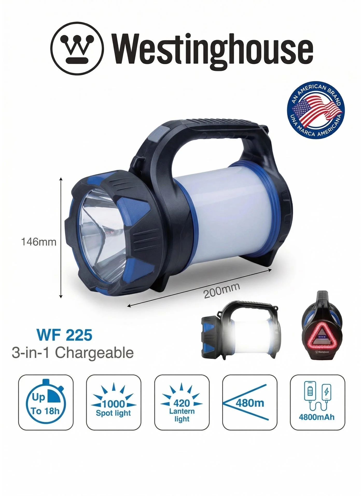 Portable LED Rechargeable Search Light High-Lumen Spotlight with USB Charging for Camping and Emergency (Black) vjhdt