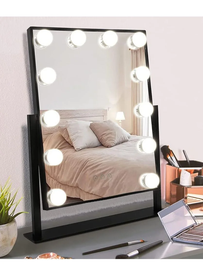 XiuWoo Smart LED Vanity Mirror with 12 Dimmable Bulbs, 3-Color Lighting Modes, 360¡ã Rotation Tabletop Makeup Mirror (40 cm x 50 cm) svhep