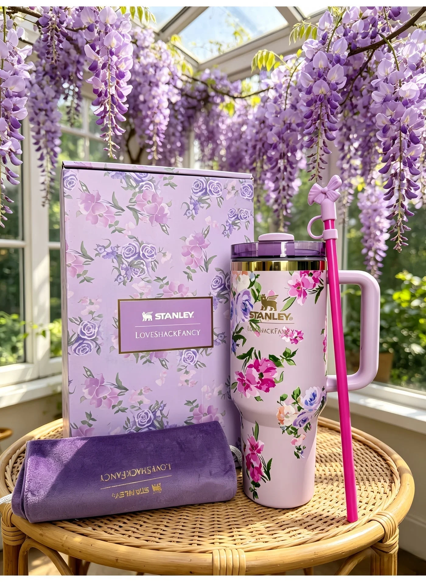 Premium Insulated Stainless Steel Tumbler with Handle (Flower Purple, 1180 mL) Large Capacity Travel Mug for Hot and Cold Drinks s8k77