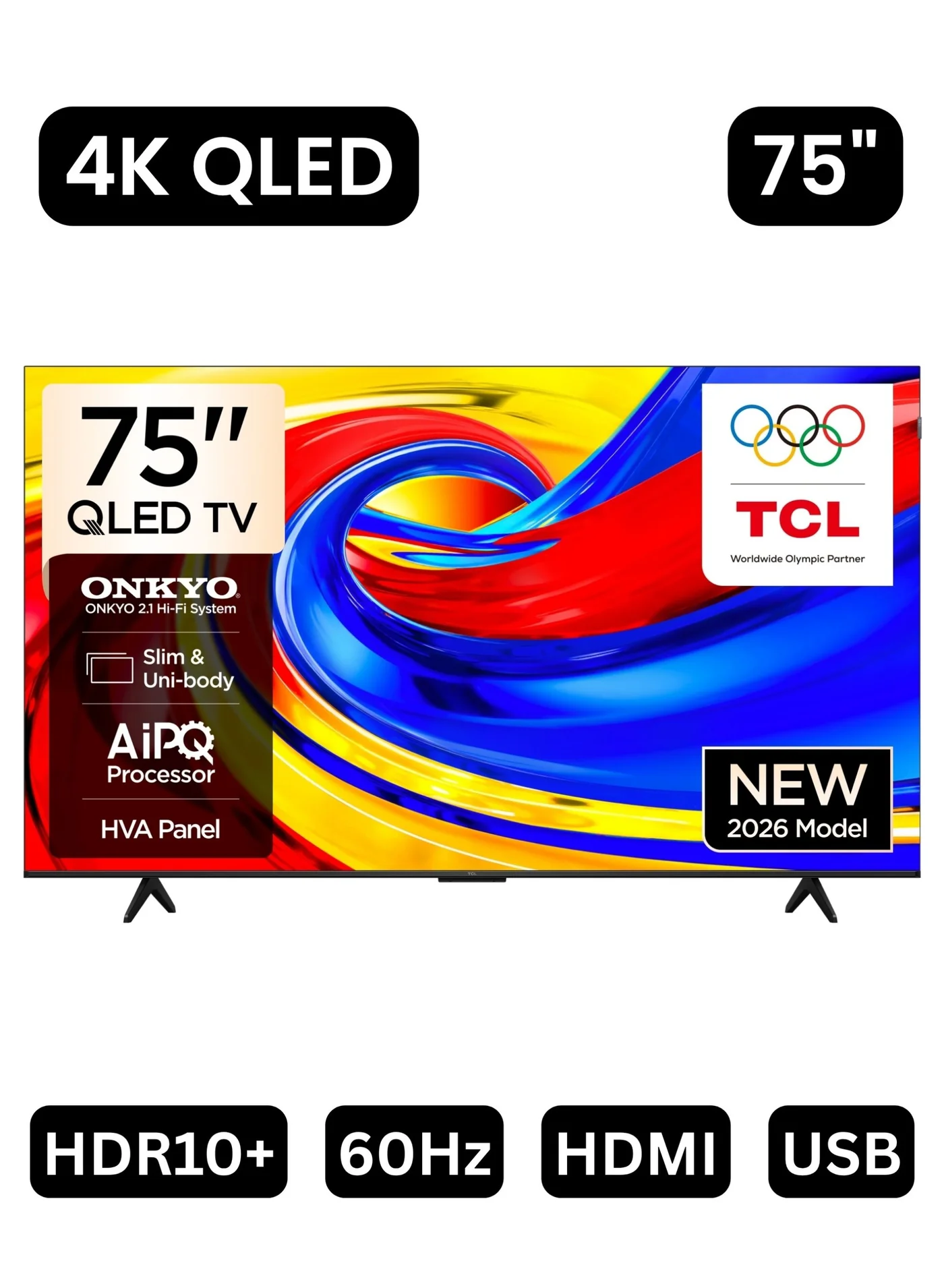 Premium 75 Inch 4K QLED Smart TV Ultra HD Display with AiPQ Processor and Dolby Vision (Black, 190 cm) 3mloi