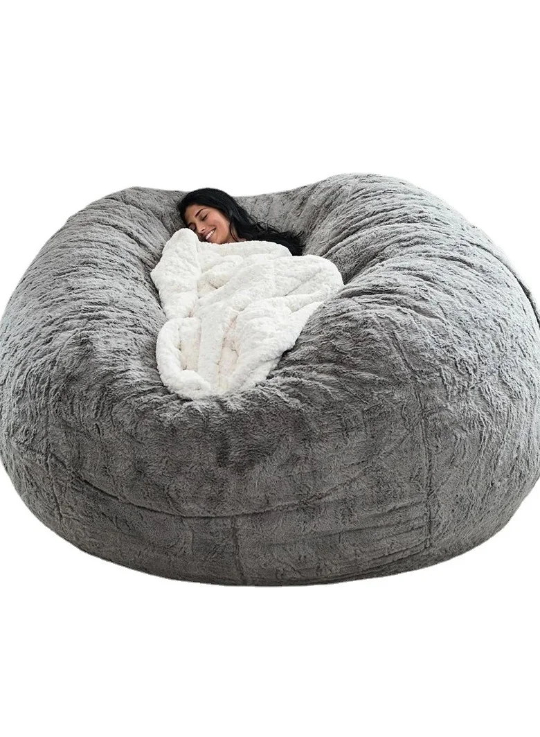 Arabest Giant Bean Bag Cover Premium Velvet Lazy Sofa for Adults (Grey, 180 cm) txmad
