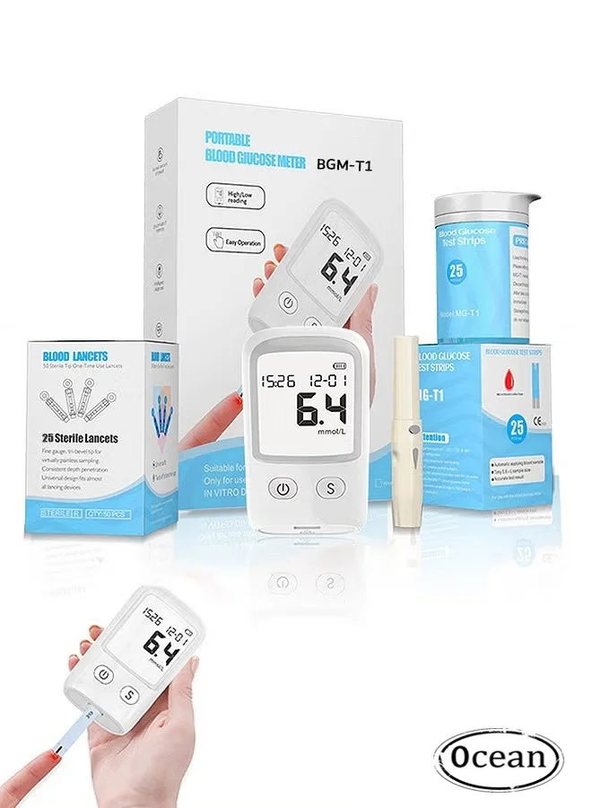 JS Digital Blood Glucose Monitor Kit with Lancing Device, 25 Test Strips and 25 Lancets (Portable Home Health Testing Set) ky3hm