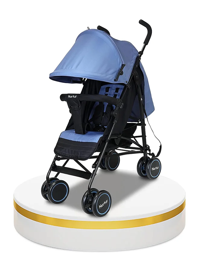 Nurtur Lightweight Travel Stroller with 5-Point Safety Harness and Storage Basket (Blue, Compact Design) 5tx0j