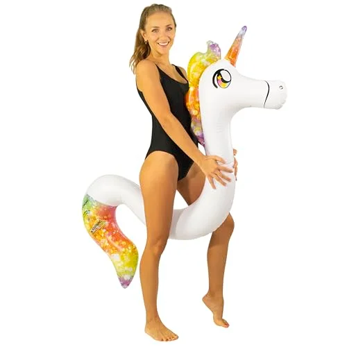 Unicorn Inflatable Pool Float Ride-On Water Lounger Heavy Duty PVC Swimming Accessory (Multicolor, 165 cm) kcx3w