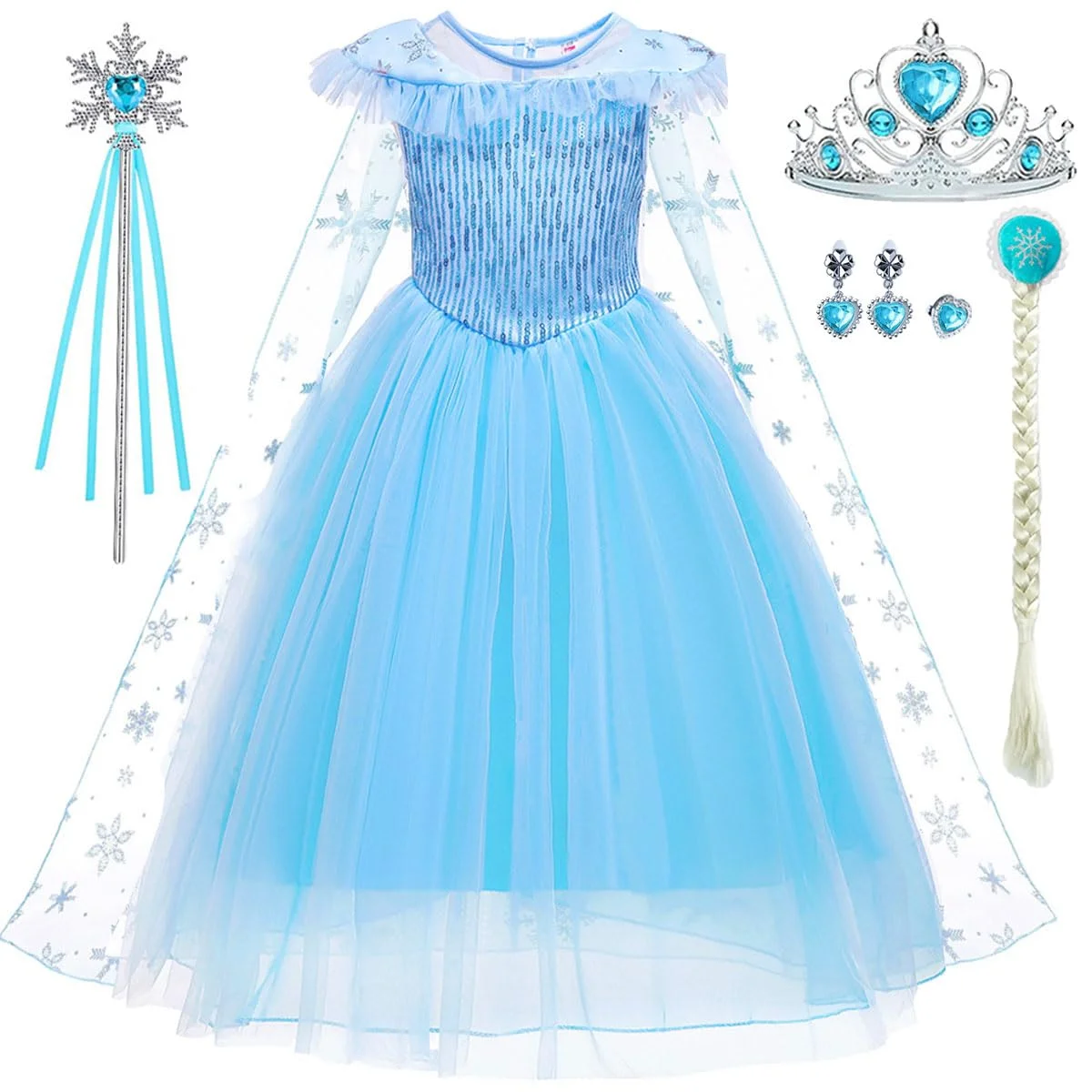 iTVTi Princess Costume Dress for Girls Halloween Birthday Party Outfit (Blue, 7-8 Years) ewcgr
