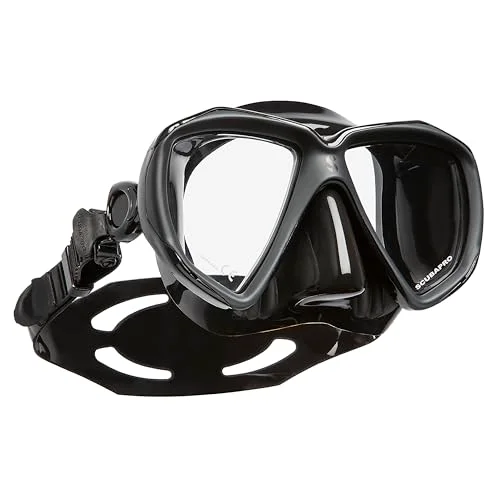 Premium Dual Lens Scuba Diving Mask with Ultra Clear Tempered Glass and Easy Equalize Nose Pocket (Black, One Size) 6j7mv