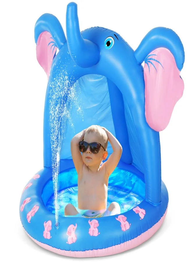 Relaxgiant Inflatable Baby Pool with Canopy and Elephant Sprinkler (120 cm) for Outdoor Kids Play 4hg30
