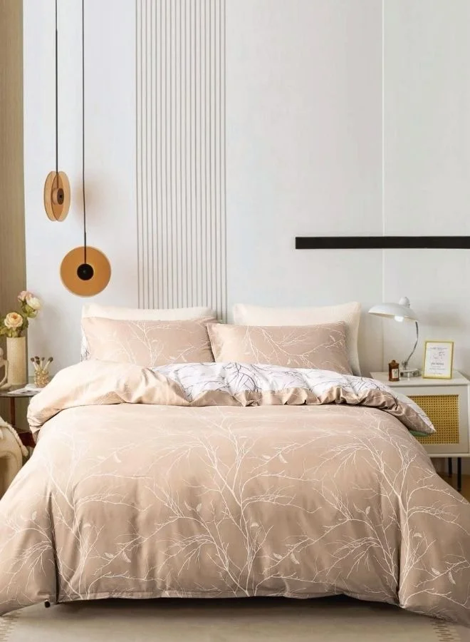 LUNA Home Reversible Duvet Cover Set (Pine Brown, Queen Size) Printed Twigs Design Microfiber Bedding rfsz4