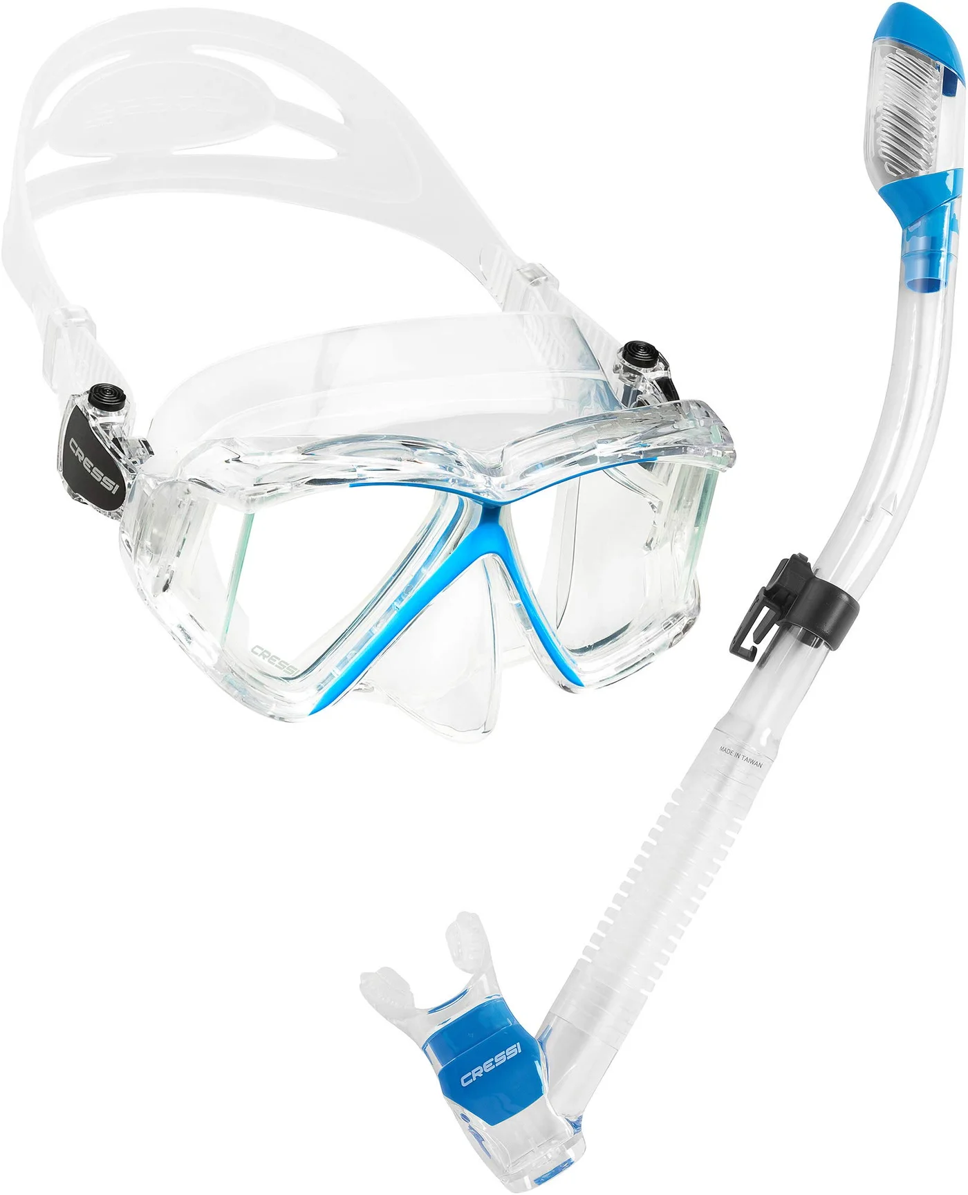 Premium Diving Mask and Dry Snorkel Set (Clear/Azure, One Size) hulsn