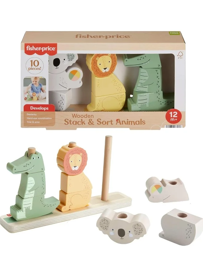 Premium Wooden Stack and Sort Animal Puzzle Set (10 Pieces, Educational Developmental Toy for Toddlers) zetb1