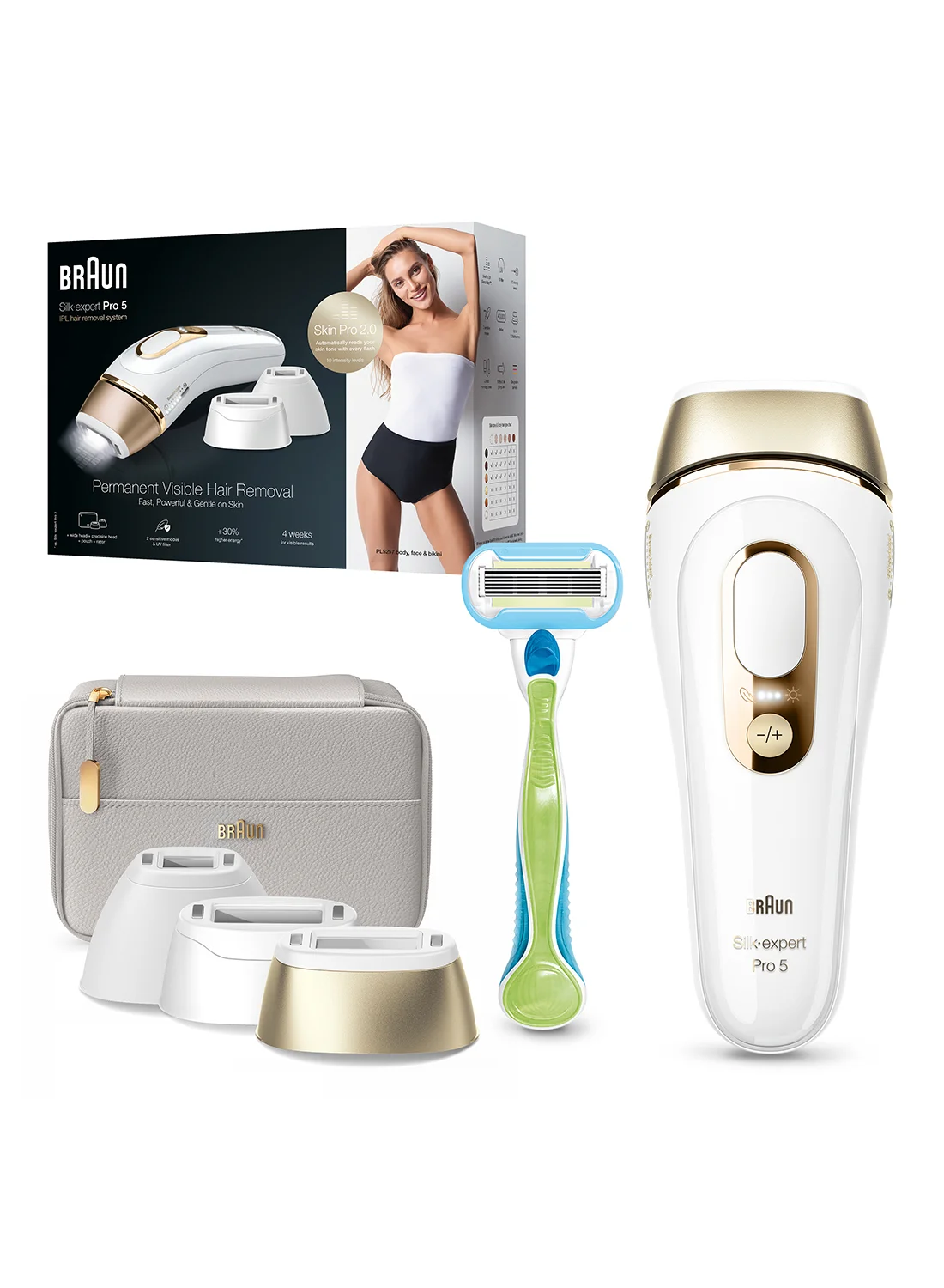 Premium IPL Hair Removal Device for Women, Professional At-Home Light-Based Hair Reduction System (White/Gold) tl8ty