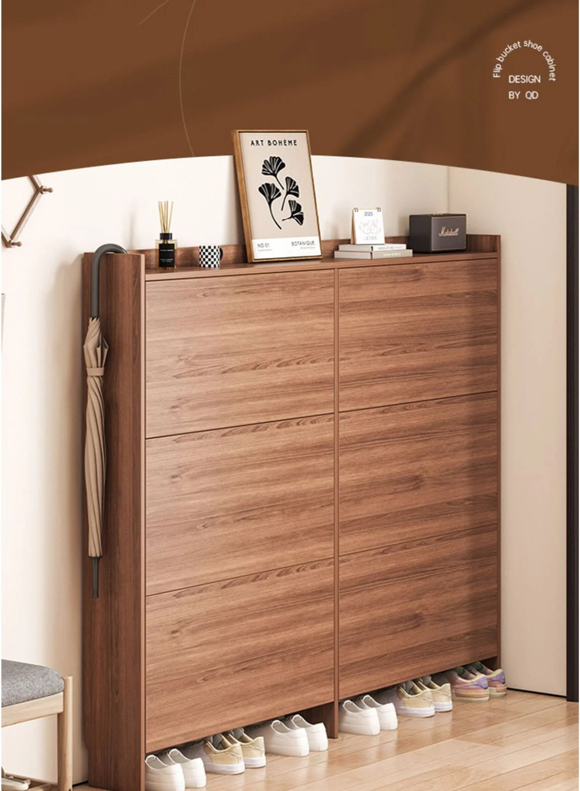 Sharpdo Ultra-Thin Entrance Shoe Cabinet, 6-Door 3-Layer Wooden Storage Organizer (100x17x120cm) grljz