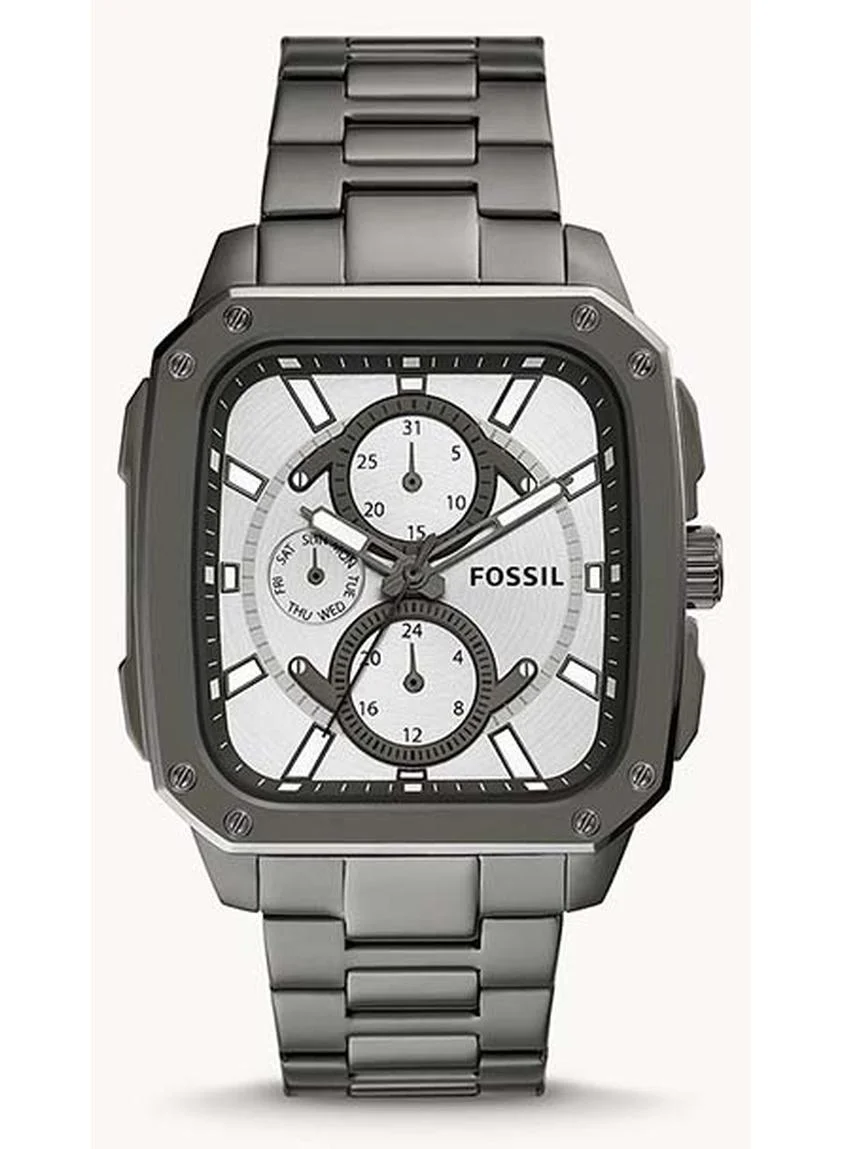Premium Men Rectangle Chronograph Wrist Watch Stainless Steel (Grey, 42mm) slorz