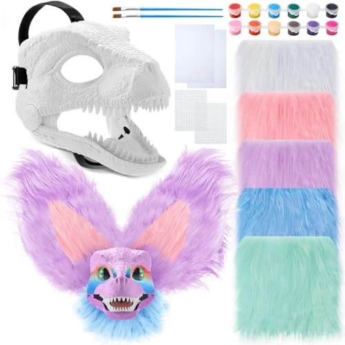 Seenelling DIY Dinosaur Mask Crafting Set (13 Pieces) Hard Plastic Therian Costume Kit for Kids Party y6ay5