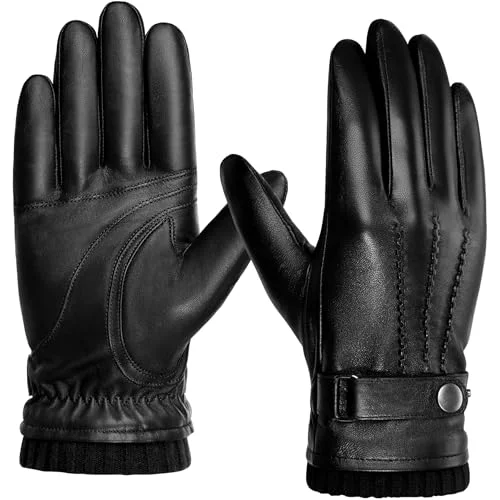 Premium Sheepskin Leather Winter Gloves with Cashmere Lining Touchscreen Compatible (Black, XXL) trk93