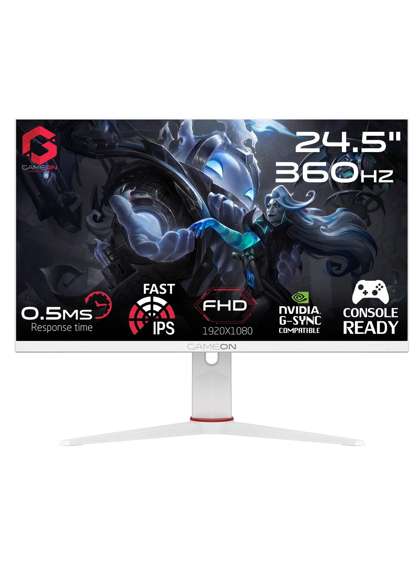 GAMEON Artic Pro Series 24-Inch Gaming Monitor FHD Fast IPS 360Hz Display with RGB Lighting and Adaptive-Sync (White, 61 cm) 3vzlr