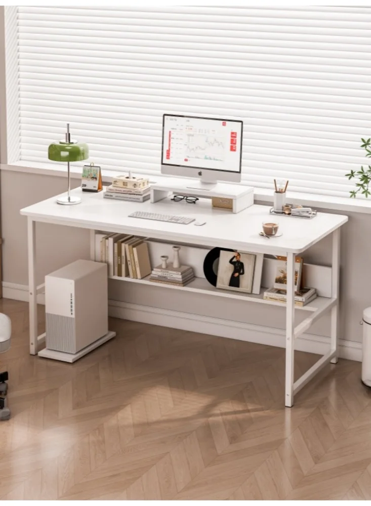 Premium Gaming Computer Desk with Integrated Bookshelf - Modern Study Writing Table for Students and Home Office (White, 110x50x72 cm) 8ofmn