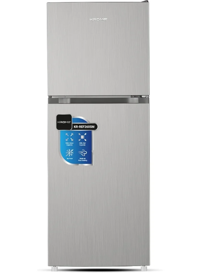 KROME Double Door Top Mounted Refrigerator with Multi Air Flow and No-Frost Cooling System (Silver, 260 L) vj7vy