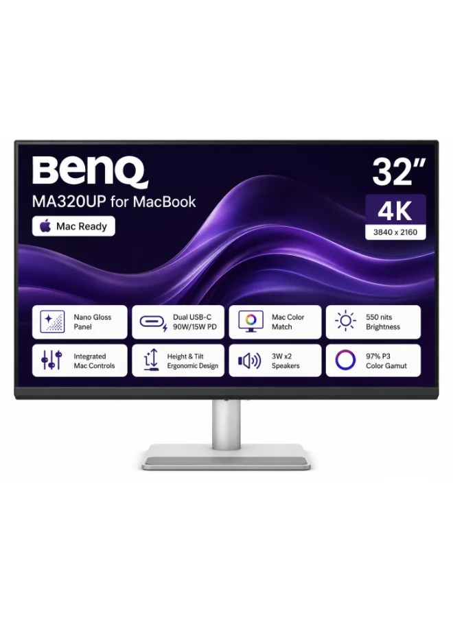 Premium 32-inch 4K UHD Nano Gloss Monitor with Dual USB-C PD and Integrated Controls (Silver, 81.28 cm) bcftn