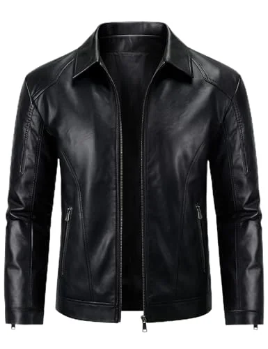 Premium Mens Faux Leather Motorcycle Jacket Classic Biker Coat with Turn Down Collar (Black, M) lwvob