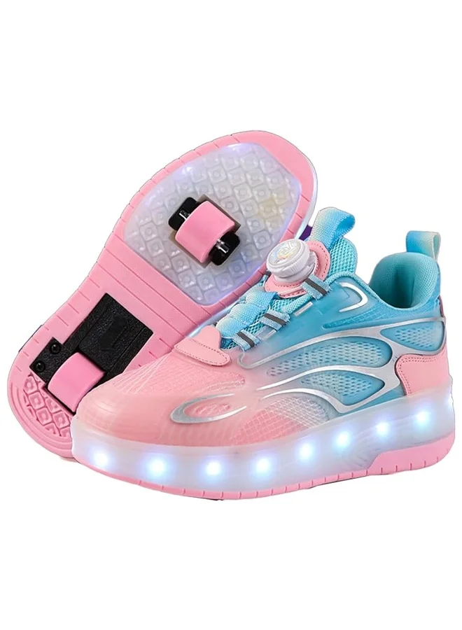 DUNISO Roller Skates for Kids with Flashing LED Lights, Rechargeable Wheels, Premium PU Leather, Balanced Design for Beginners (Pink, Size 34-38) sm6e3