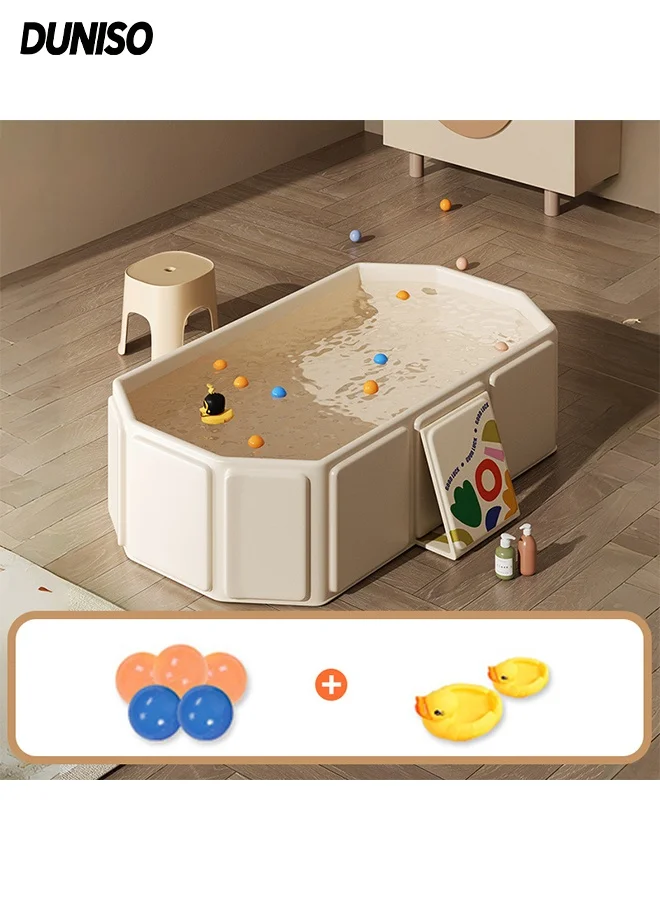 DUNISO Foldable Baby Bathtub Portable Kids Shower Basin with Non-Slip Support and Bath Toys (Blue, 80cm) n8dgc