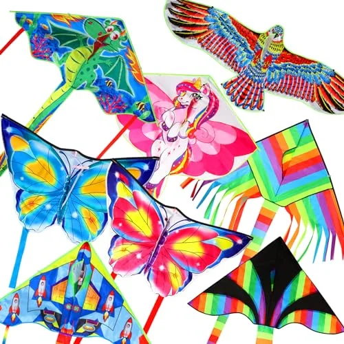 Arrowbash Large Flying Kites Set for Kids Outdoor Play (8 Pack, 100 m Strings) nslbt