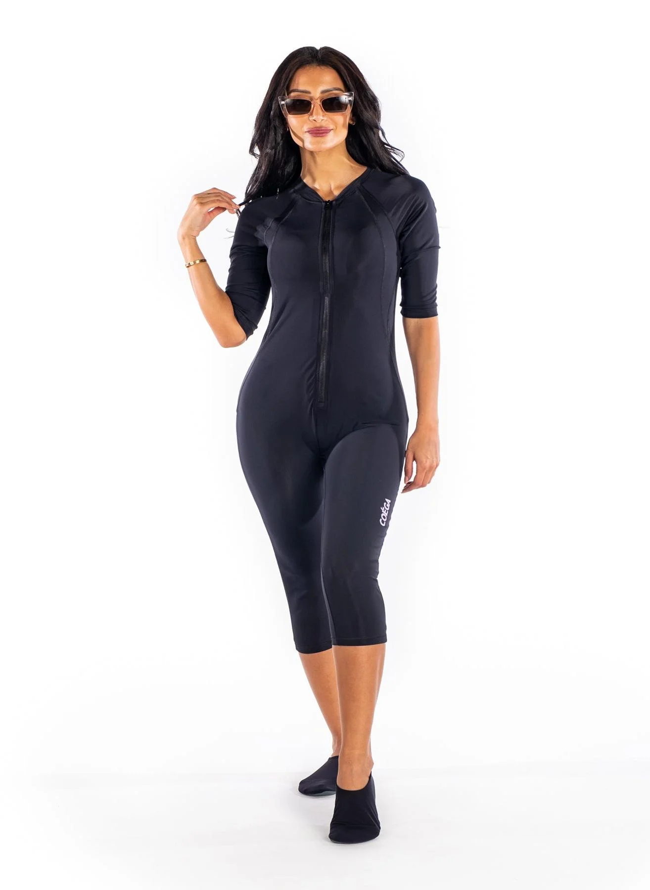 COEGA Slim-kini 3/4 Length Swimwear for Women (Black, Medium) nm2rf
