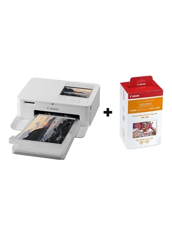 Compact Photo Printer with 108 Sheet Paper and Ink Set (White, 108 Sheets) pby8c