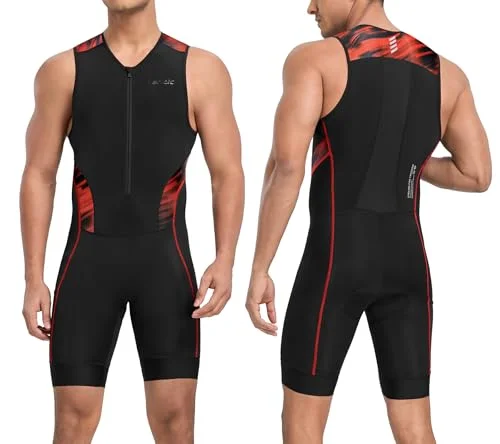 Santic Mens Triathlon Suit Sleeveless Skinsuit Professional Quick-Dry Padded Athletic Apparel (Black/Red, XL) v3d43