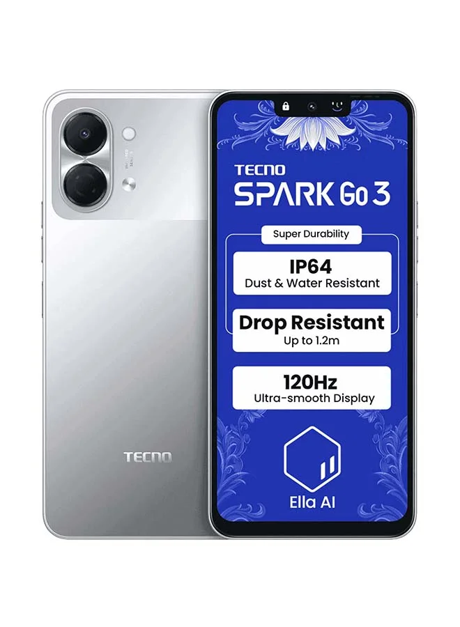 TECNO Spark Go 3 Smartphone 4G LTE 64GB 4GB RAM Dual SIM (Titanium Grey, 6.75 inch) zplcw
