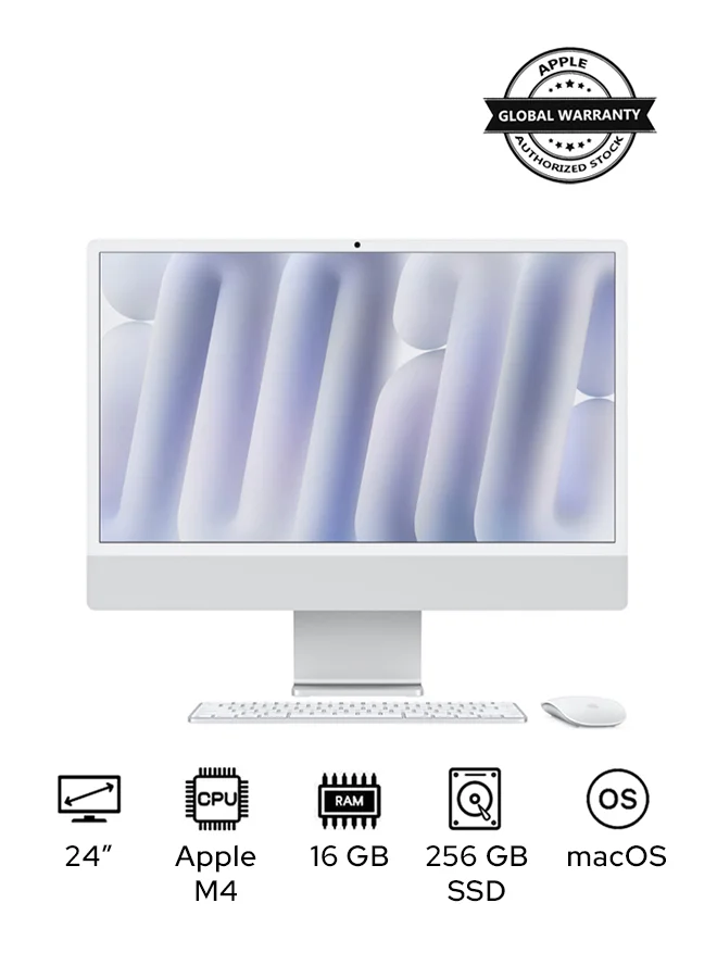 Premium Smart All-in-One Desktop Computer 24-Inch Display 10-Core CPU 16GB RAM 256GB SSD English Keyboard (Silver) j3flz