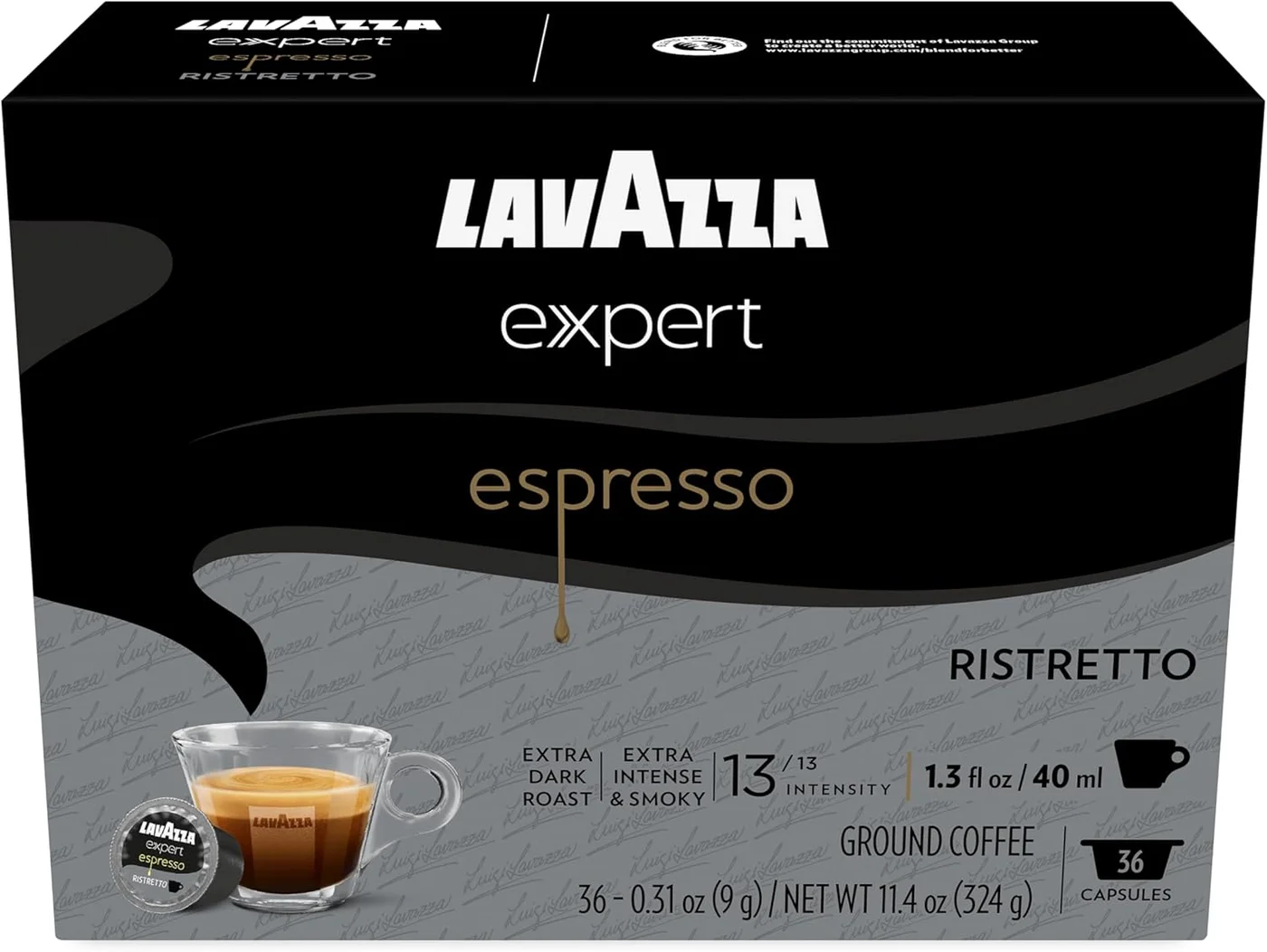 Premium Espresso Ristretto Coffee Capsules - Extra Dark Roast Arabica and Robusta Blend (36 Count) h2uj0